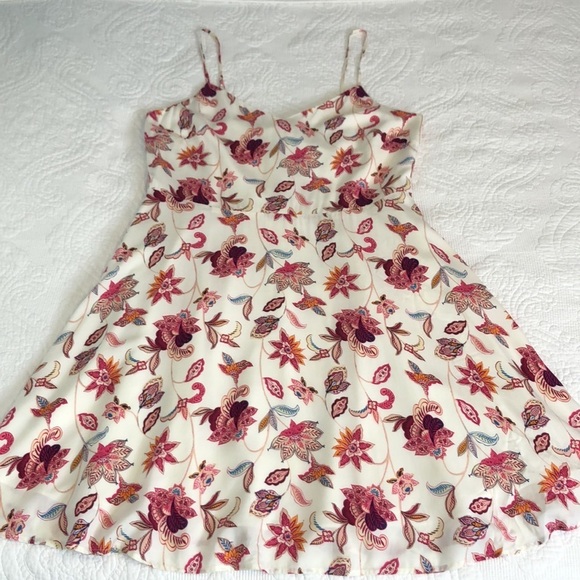 LOFT Outlet Womens Cream  Pink Floral Sleeveless Fit Flare Dress Size 12 - Picture 8 of 12